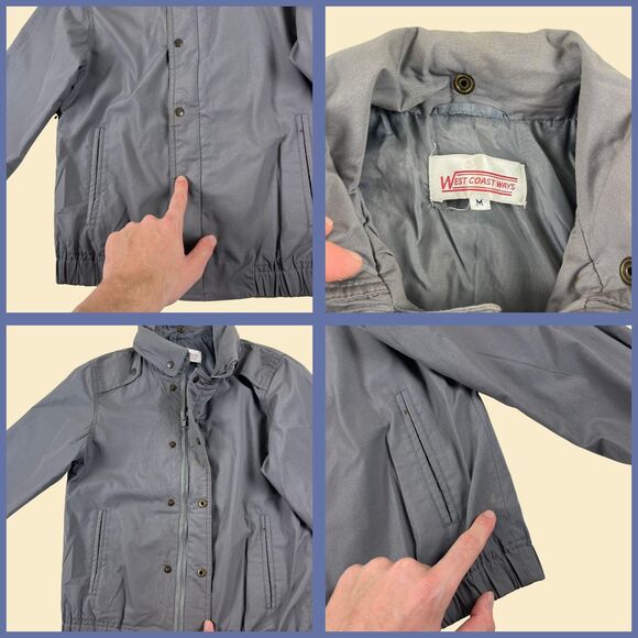 1970s size M bomber windbreaker jacket by West Coast Ways, vintage grey jacket - Picture 3 of 10